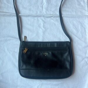 Fossil Black Pebbled Leather Shoulder Crossbody Bag Purse